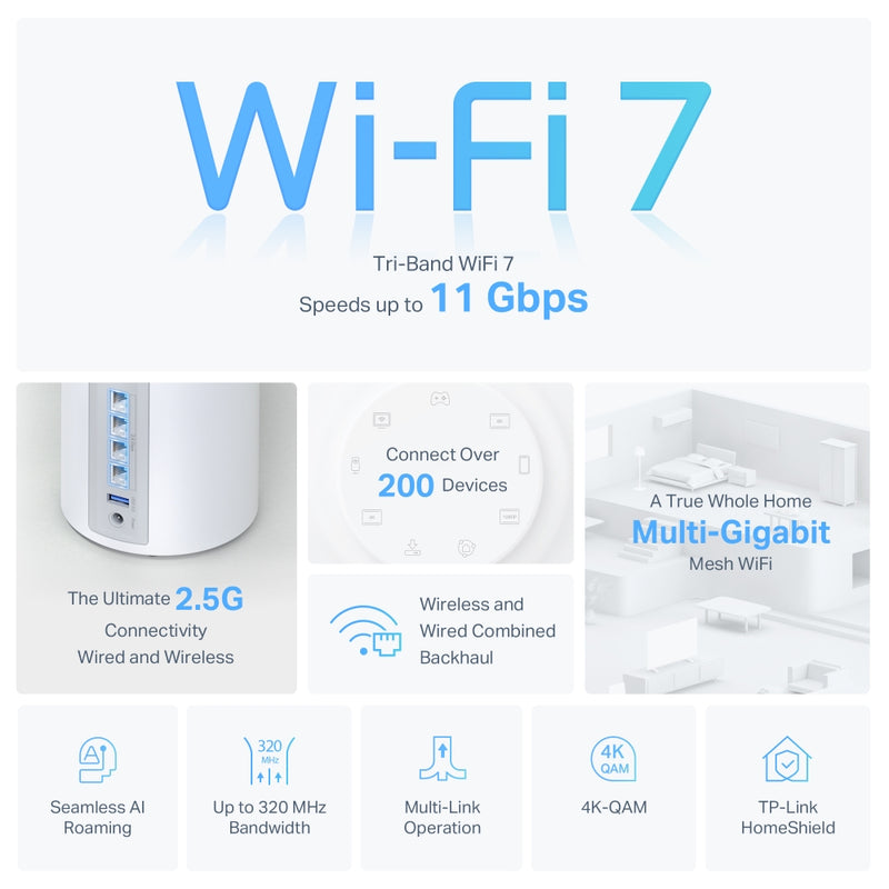 Deco BE65 BE11000 Whole Home Mesh WiFi 7 System (1-pack)
